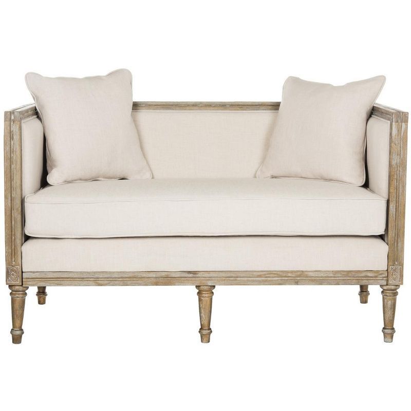 Elegant Beige Linen and Rustic Wood 53" Contemporary Settee