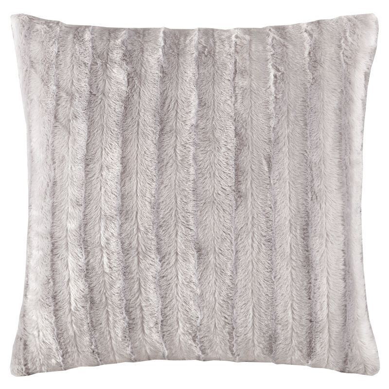 Gray Faux Fur Textured Square Pillow Sham