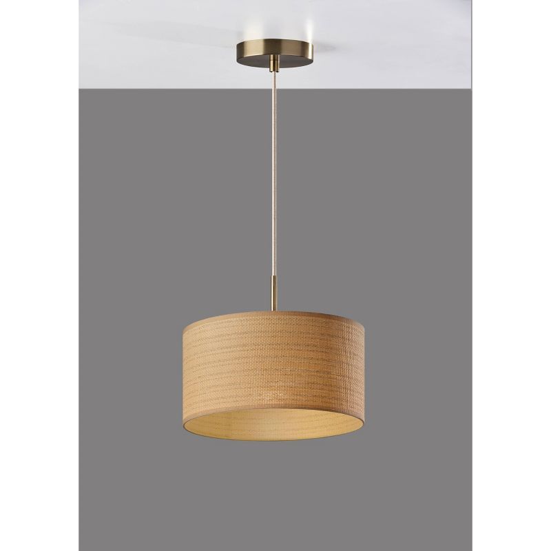 Coastal Minimalist Antique Brass Drum Pendant Light with Beige Trim