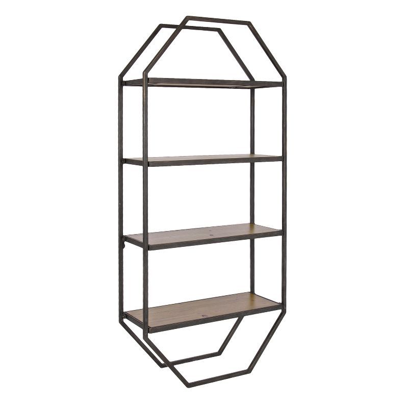 Adela Brown Wood and Metal Octagon Folding Shelf