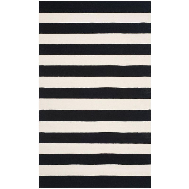 Montauk Black and Ivory Flat Woven Cotton Stripe Rug, 5' x 8'