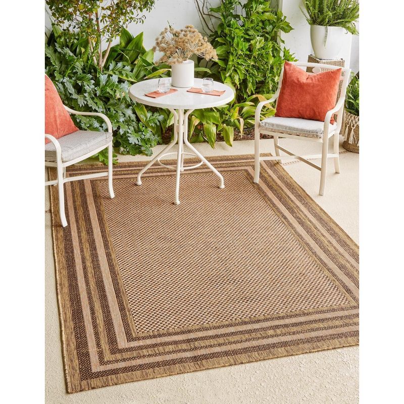 Multi-Brown Synthetic 5x8 Outdoor Border Rug