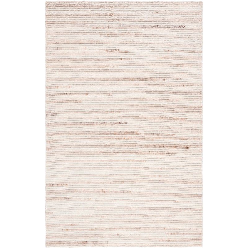 Beige and Ivory Handwoven Wool Shag Area Rug 3' x 5'