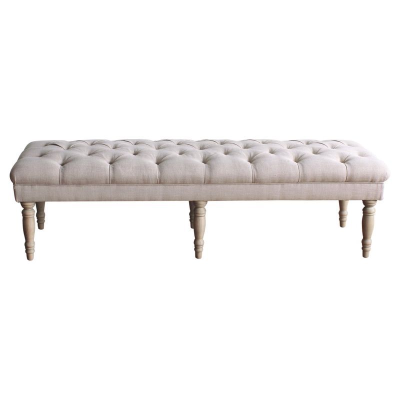 Layla Natural Tufted Upholstered 65" Bench with Wood Legs