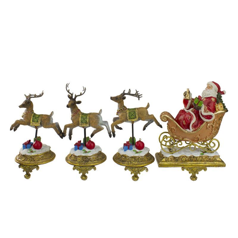 Santa and Reindeer Glittered Christmas Stocking Holders Set