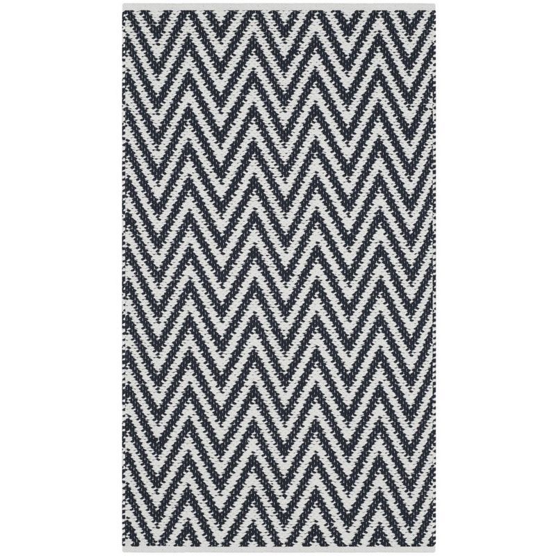 Handmade Black and Ivory Flat Woven Cotton Rug