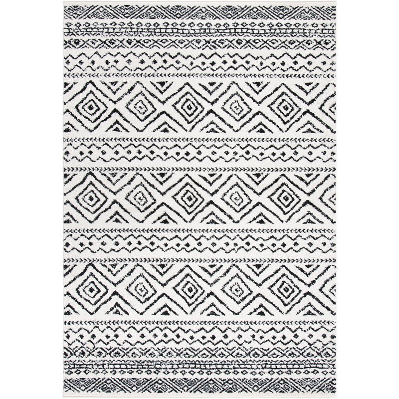 8' x 10' Black and Ivory Geometric Synthetic Area Rug