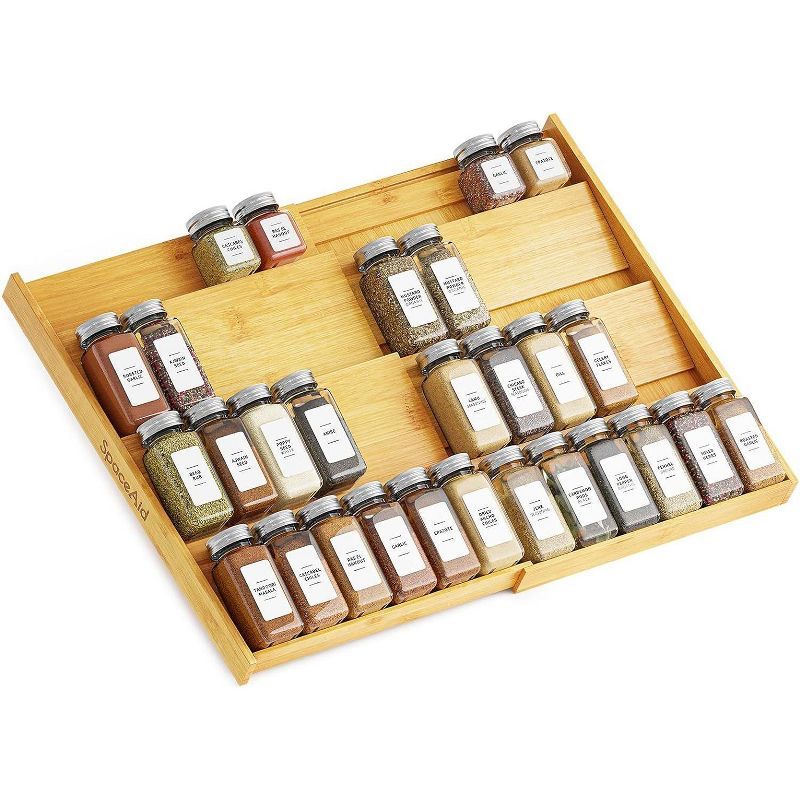 Expandable Bamboo 4-Tier Spice Drawer Organizer