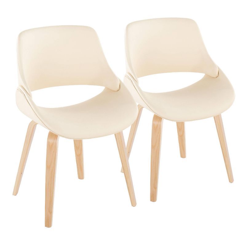 Cream Faux Leather and Natural Wood Upholstered Chair Set