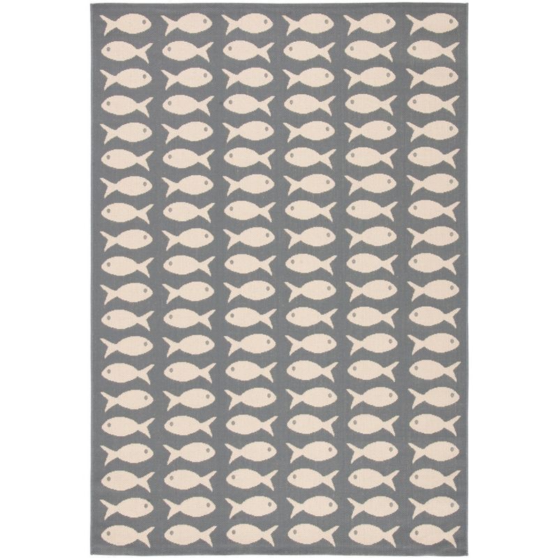 Reversible Rectangular Grey/Beige Synthetic Indoor/Outdoor Rug