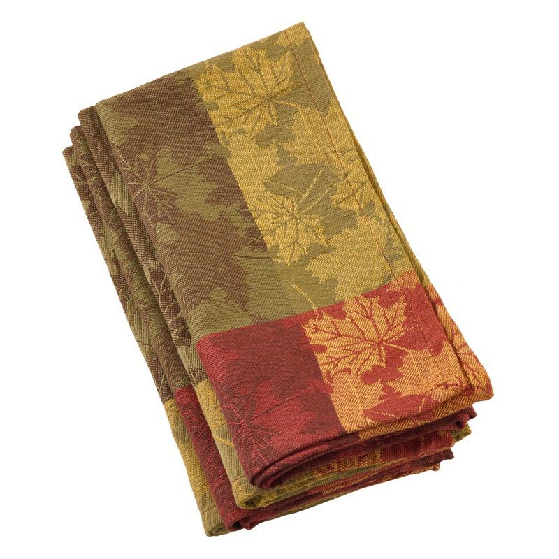 Autumn Leaves Jacquard Cotton Napkins Set of 4, Multicolor