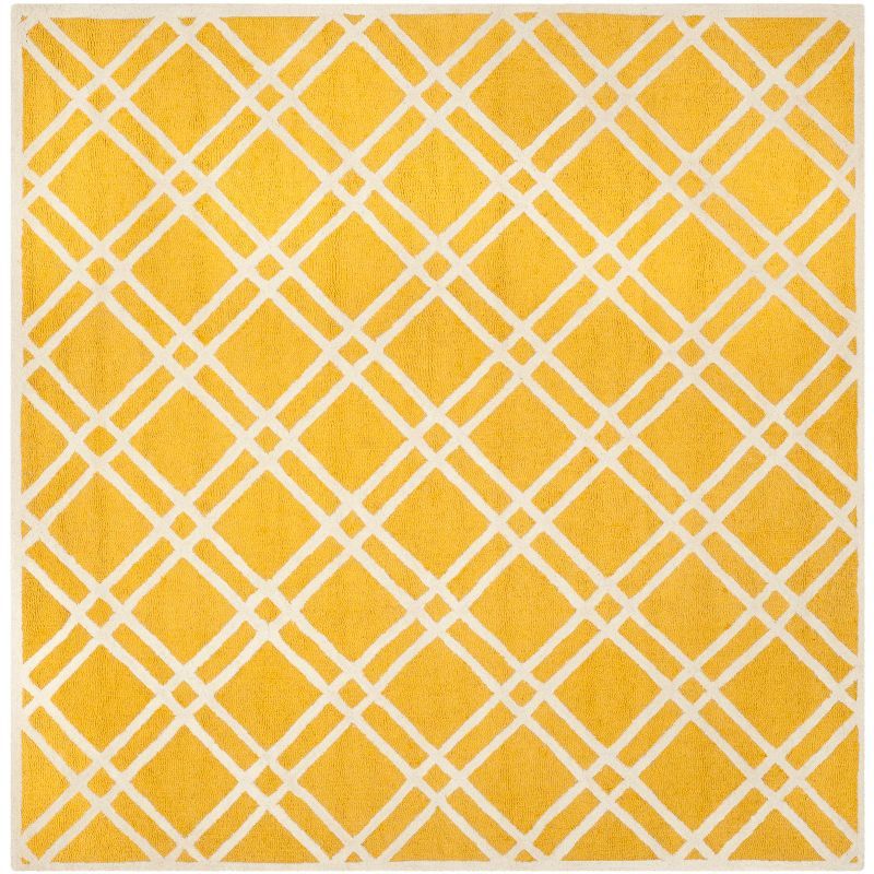 Gold and Ivory Hand-Tufted Wool Square Area Rug 6' x 6'