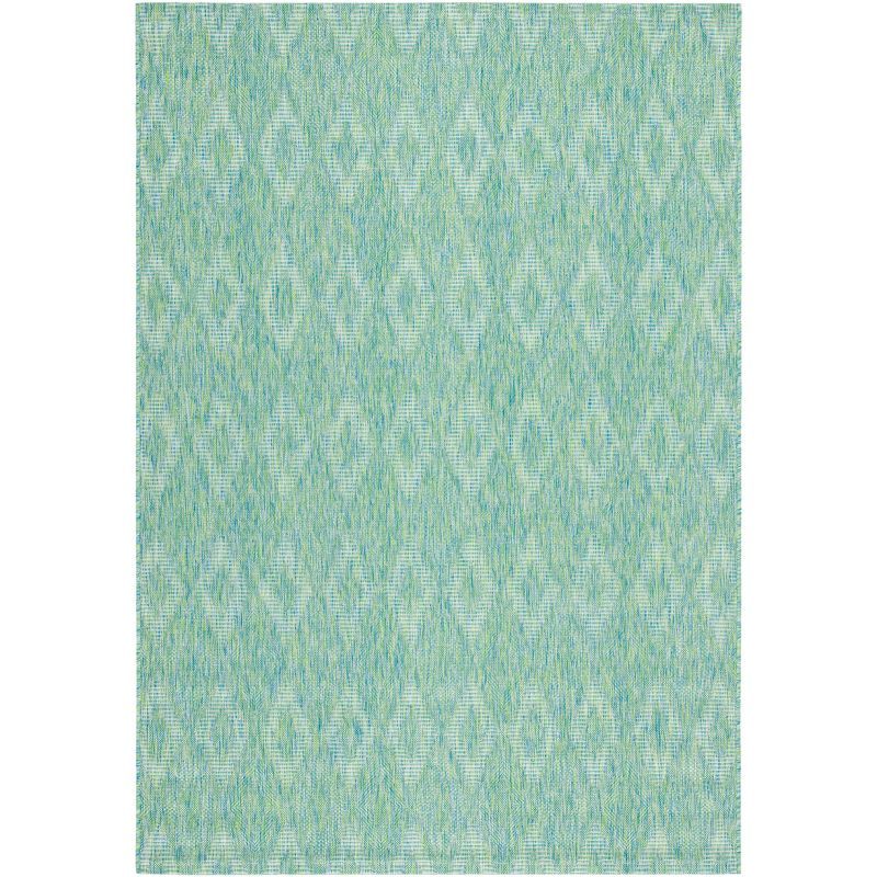 Green Geometric Stain-Resistant Indoor/Outdoor Area Rug