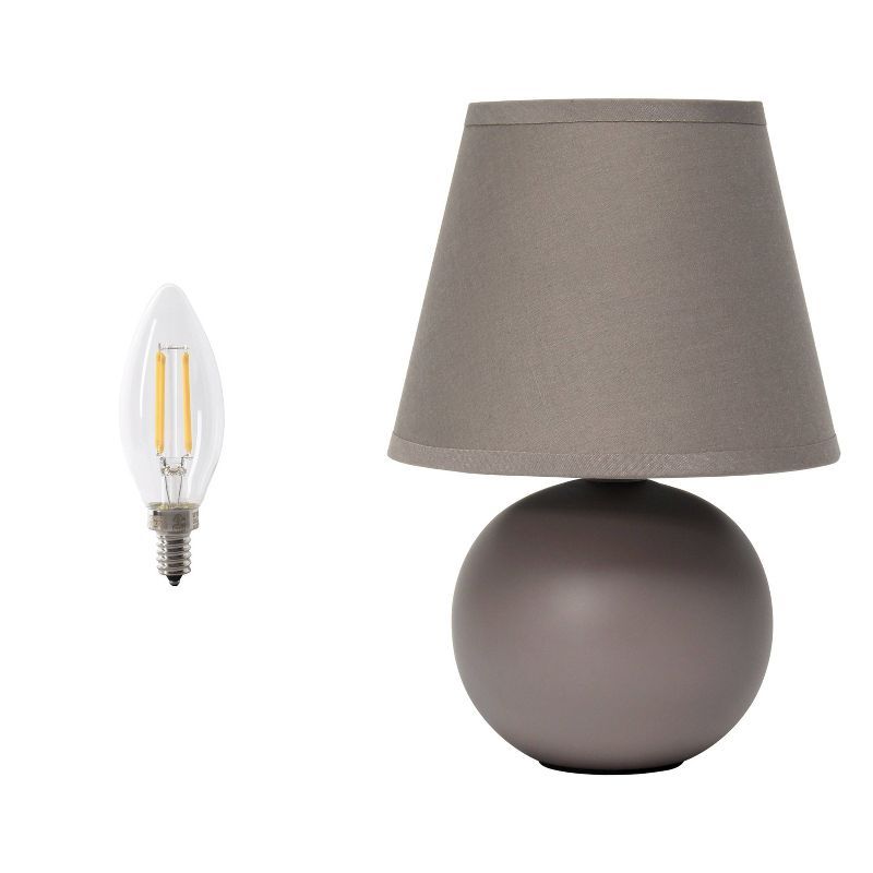 Gray Ceramic Globe Table Lamp with Fabric Shade and LED Bulb