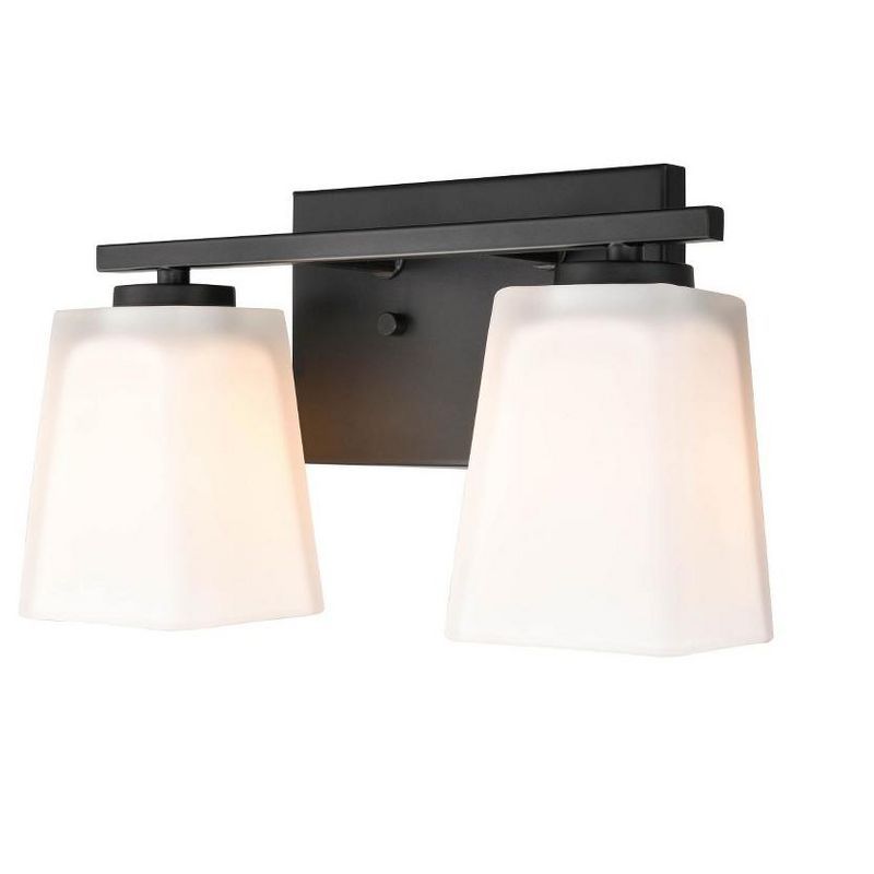 Matte Black 2-Light Vanity Fixture with Frosted Glass Shades