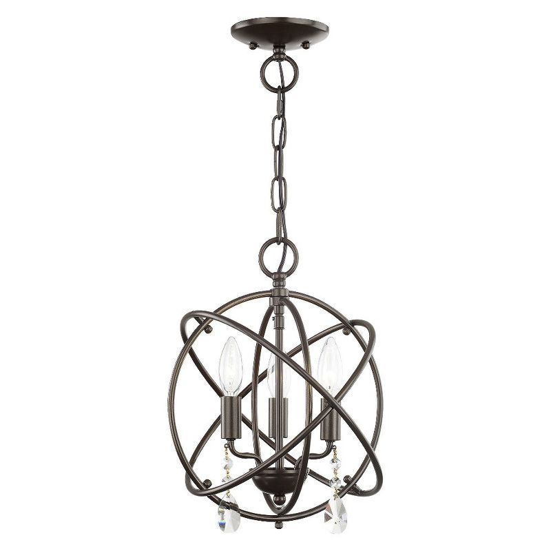 English Bronze Mini Orb Chandelier with Teardrop Crystals