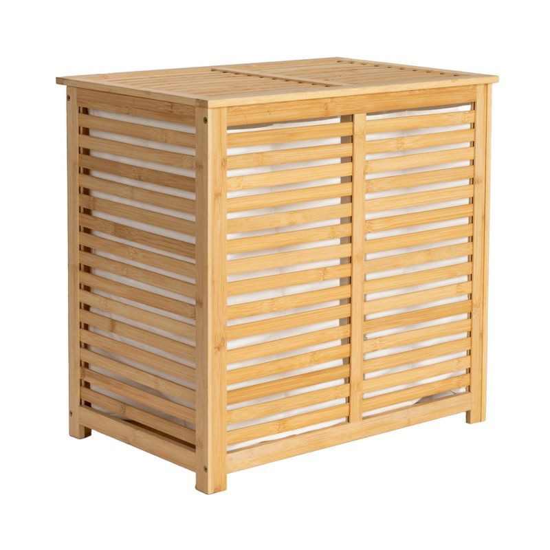 Natural Bamboo and Cotton Double Laundry Sorter with Lid