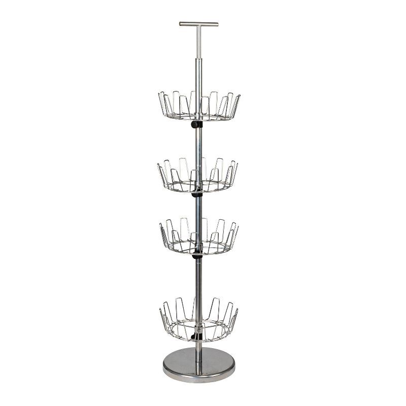 Silver 4-Tier Revolving Shoe Tree with Metal Frame