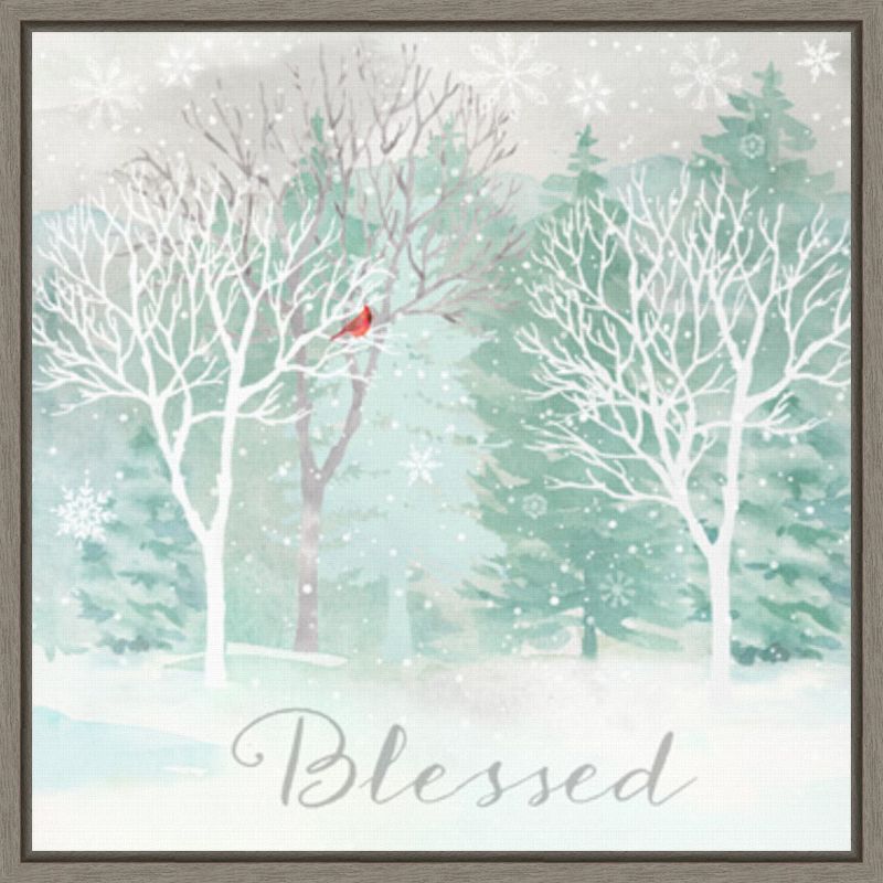 Blessed Winter Scene Christmas Canvas Art in Grey Frame