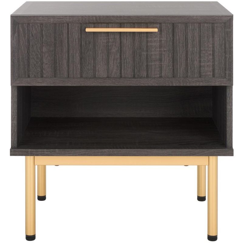 Axelle Distressed Black and Gold 1 Drawer Nightstand with Metal Legs