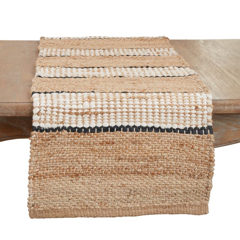 Earthy Jute Stripe Beige Table Runner, 16"x72"