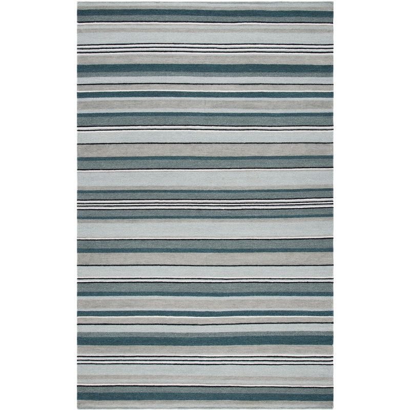 Gray and Blue Striped Wool Flat Woven Area Rug