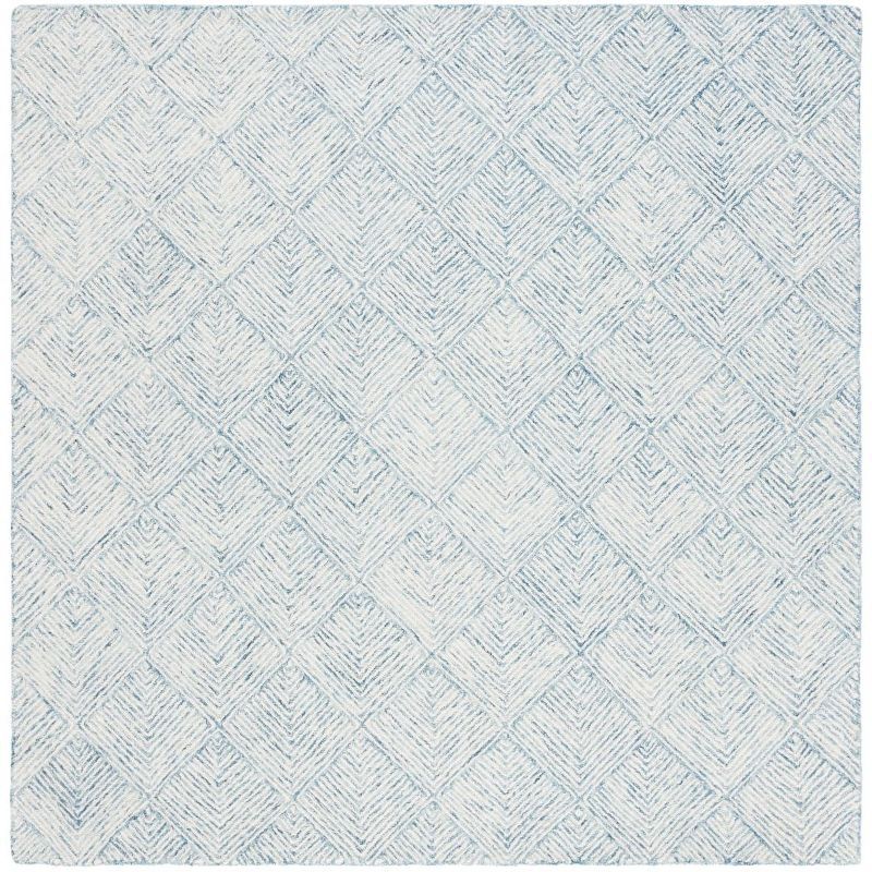 6' x 6' Blue and Ivory Hand-Tufted Wool Square Rug