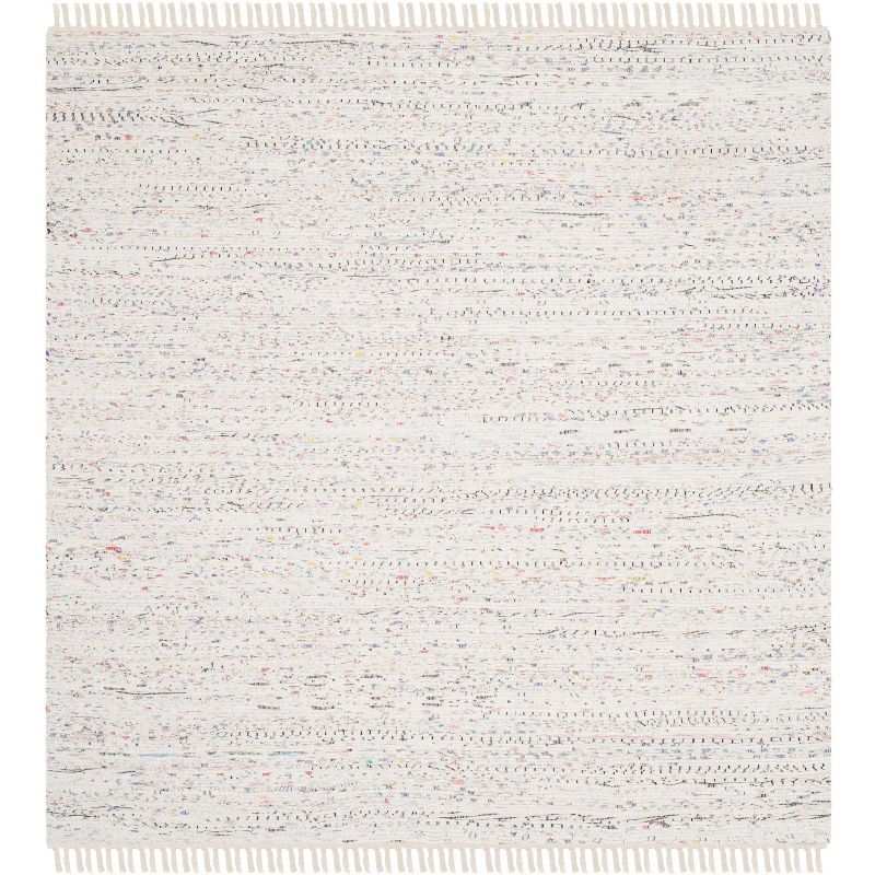 Ivory and Multi Stripe Handmade Cotton Square Rug