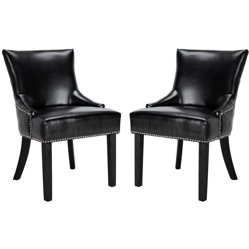 Transitional Black Leather Upholstered Parsons Side Chair