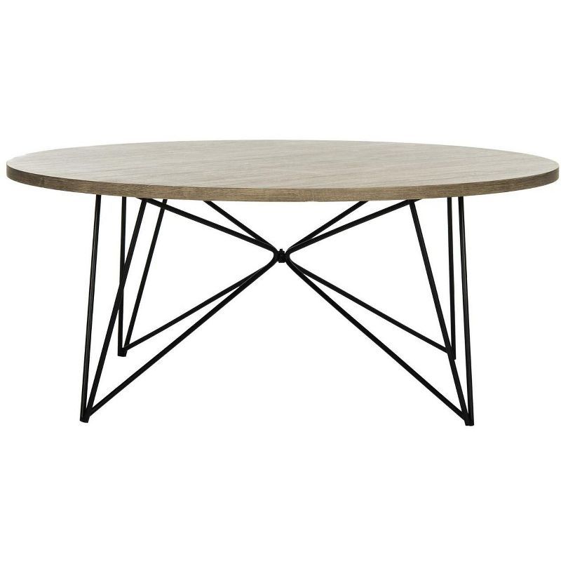 Light Oak and Black Round Wood Coffee Table