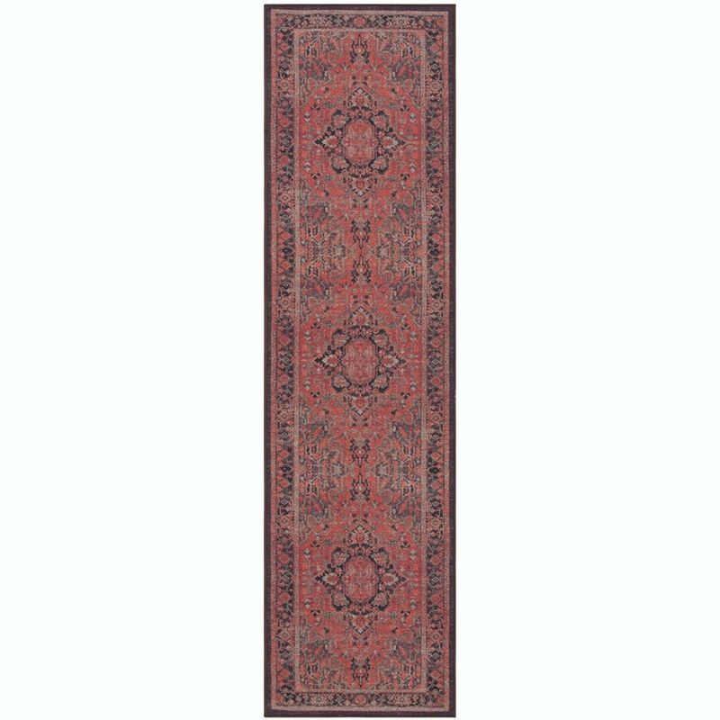 Journey Red and Navy Synthetic Washable Runner Rug