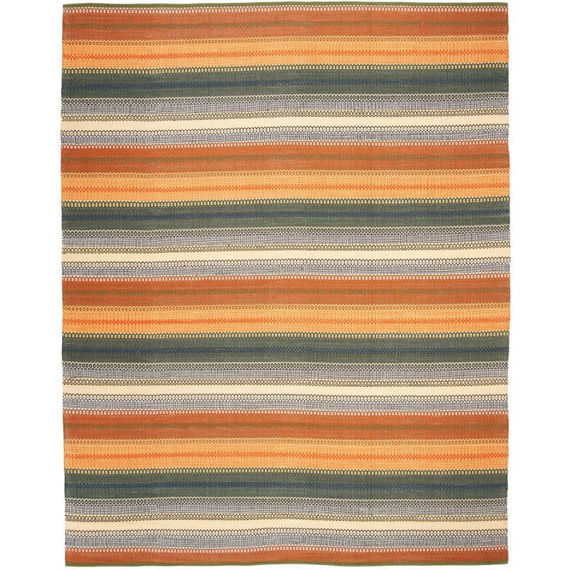 Gold and Grey Striped Wool Kilim 8' x 10' Area Rug