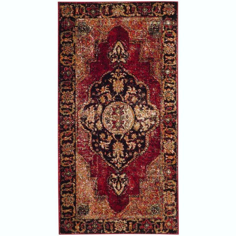 Red Floral High Pile Synthetic Area Rug