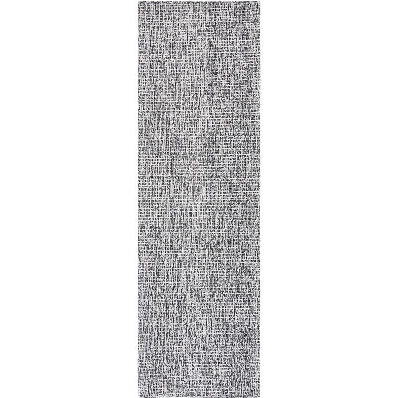 Black and Ivory Abstract Handmade Wool Runner Rug