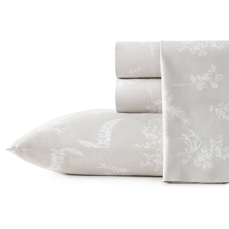 King White Cotton Percale Foliage Print Sheet Set