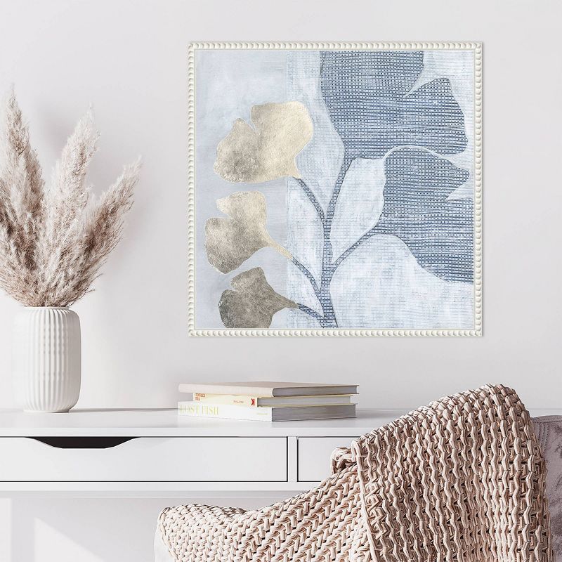 Veiled Garden IV Blue and Gray Abstract Canvas Art with White Frame