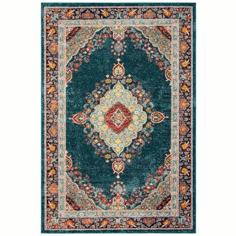 Blue and Multicolor Rectangular Hand-knotted Synthetic Area Rug 8' x 10'