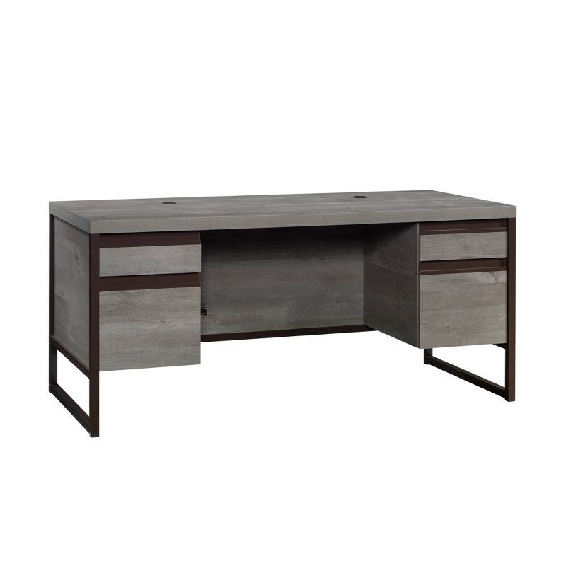 Mystic Oak Gray Executive Desk with Drawers and Keyboard Tray