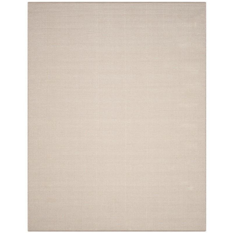 Ivory and Grey Handwoven Wool Cotton Area Rug, 10' x 14'