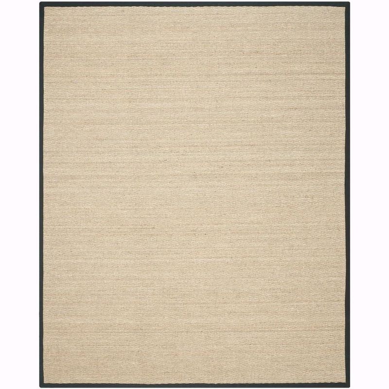 Natural and Black Hand-Knotted Seagrass Area Rug
