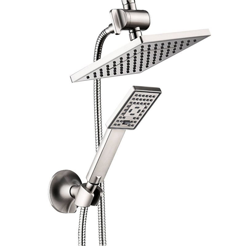 Brushed Nickel Dual Square Rain and Handheld Shower Head Set