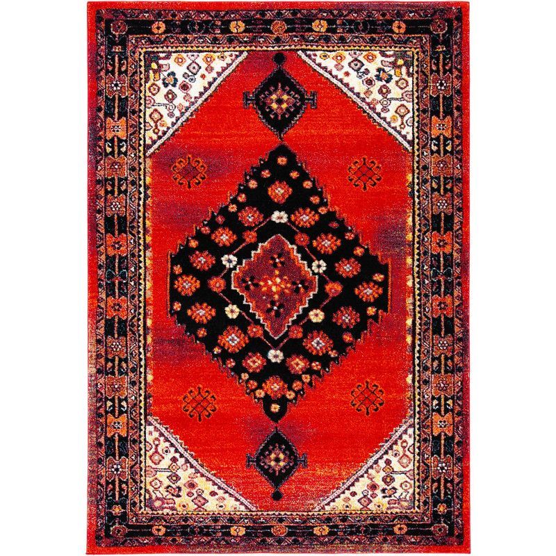 Vintage Red and Black Synthetic Rectangular Area Rug