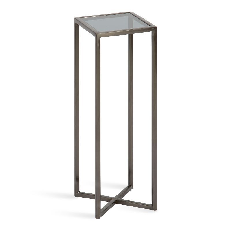 Jaspur Pewter Square Metal and Glass Compact Drink Table