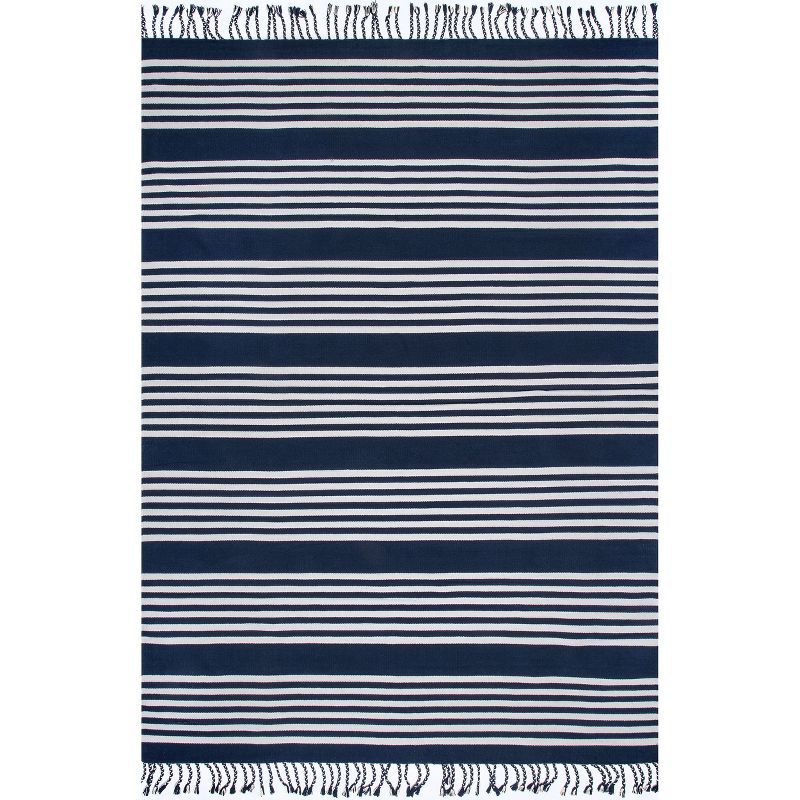 Blue Striped Cotton Reversible 5' x 8' Area Rug