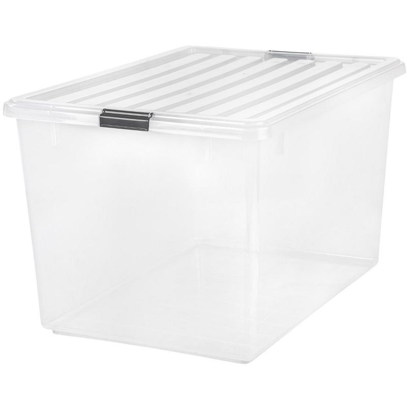 Clear 33 Gallon Stackable Plastic Storage Box with Buckle Lid