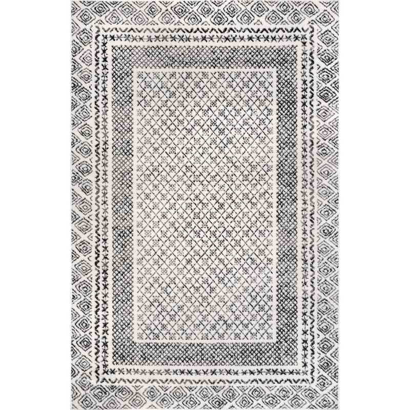 Arabella Light Grey Synthetic Bordered Area Rug, 4' x 6'