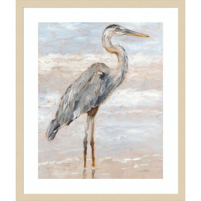 Beach Heron Watercolor Framed Canvas Wall Art 21"x25"