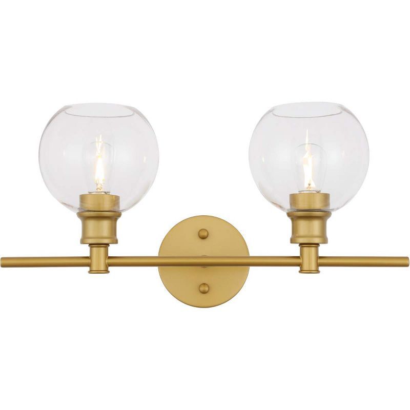 Modern Brass and Clear Glass 2-Light Wall Sconce