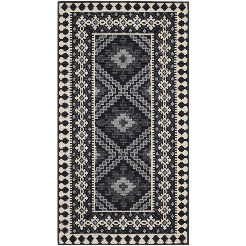 Ratia Easy-Care Black & Cream Synthetic 2'7" X 5' Outdoor Rug