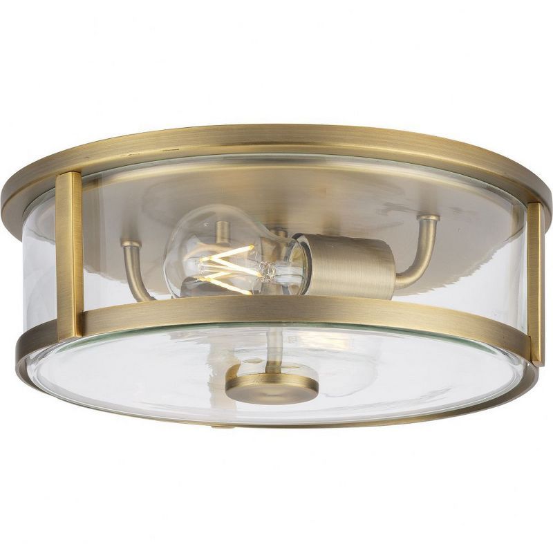 Gilliam Vintage Brass Flush Mount with Clear Curved Glass